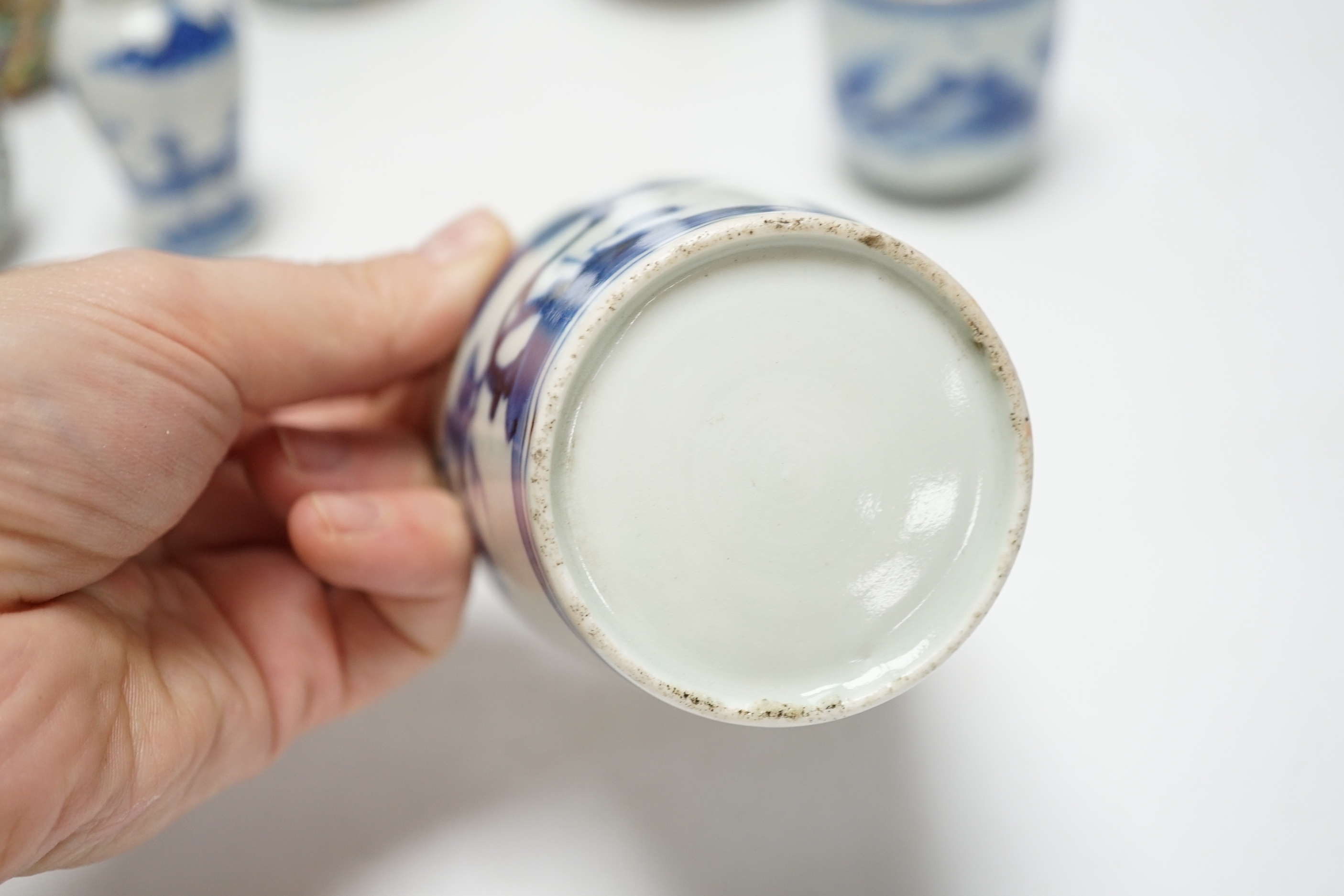 A group of Chinese famille rose small vases and blue and white items, late 19th/early 20th century (8) tallest 16cm